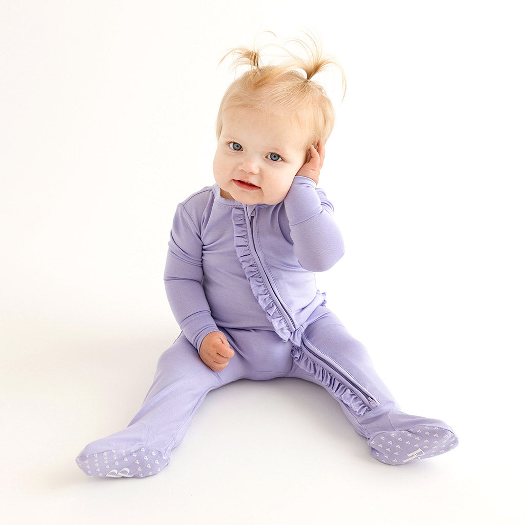 Happy Lilac Footie Ruffled Zippered One Piece