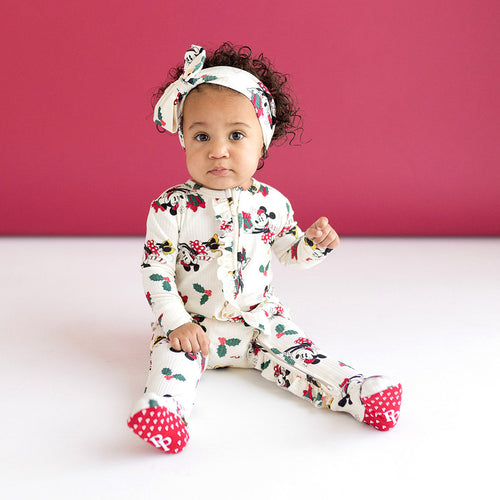 Disney Minnie Mouse Holiday Footie Ruffled Zippered One Piece