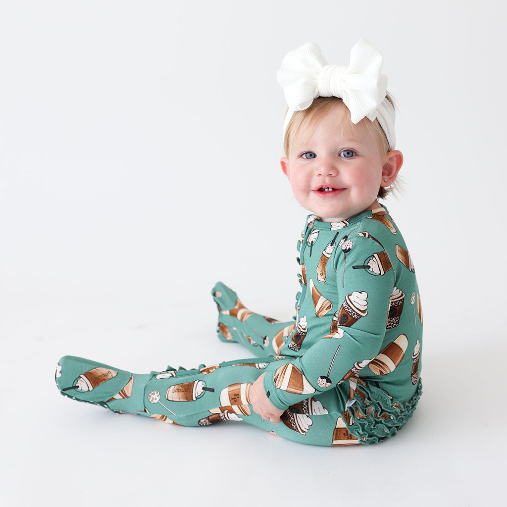 Morning Brew Footie Ruffled Zippered One Piece