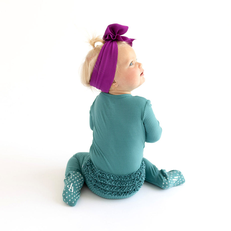 Ocean Teal Ribbed Footie Ruffled Zippered One Piece