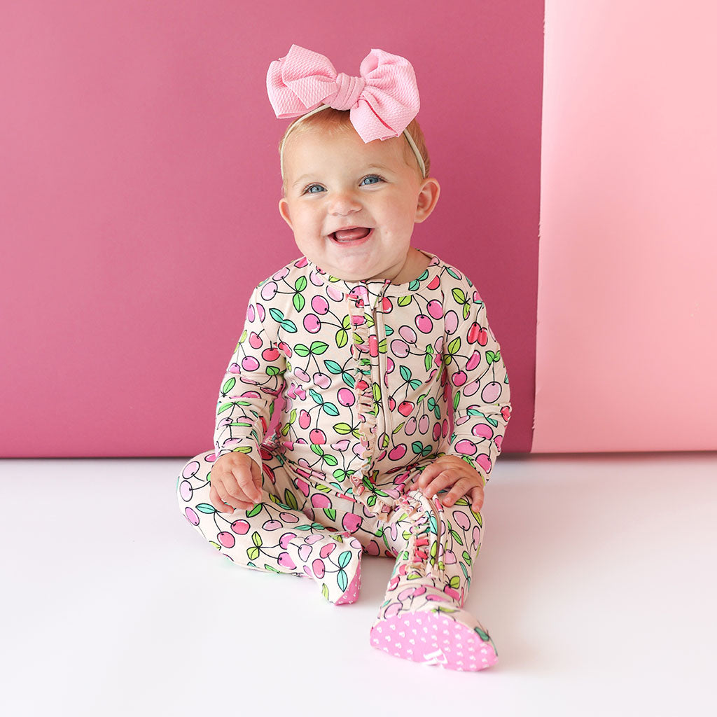 Summer Cherry Footie Ruffled Zippered One Piece