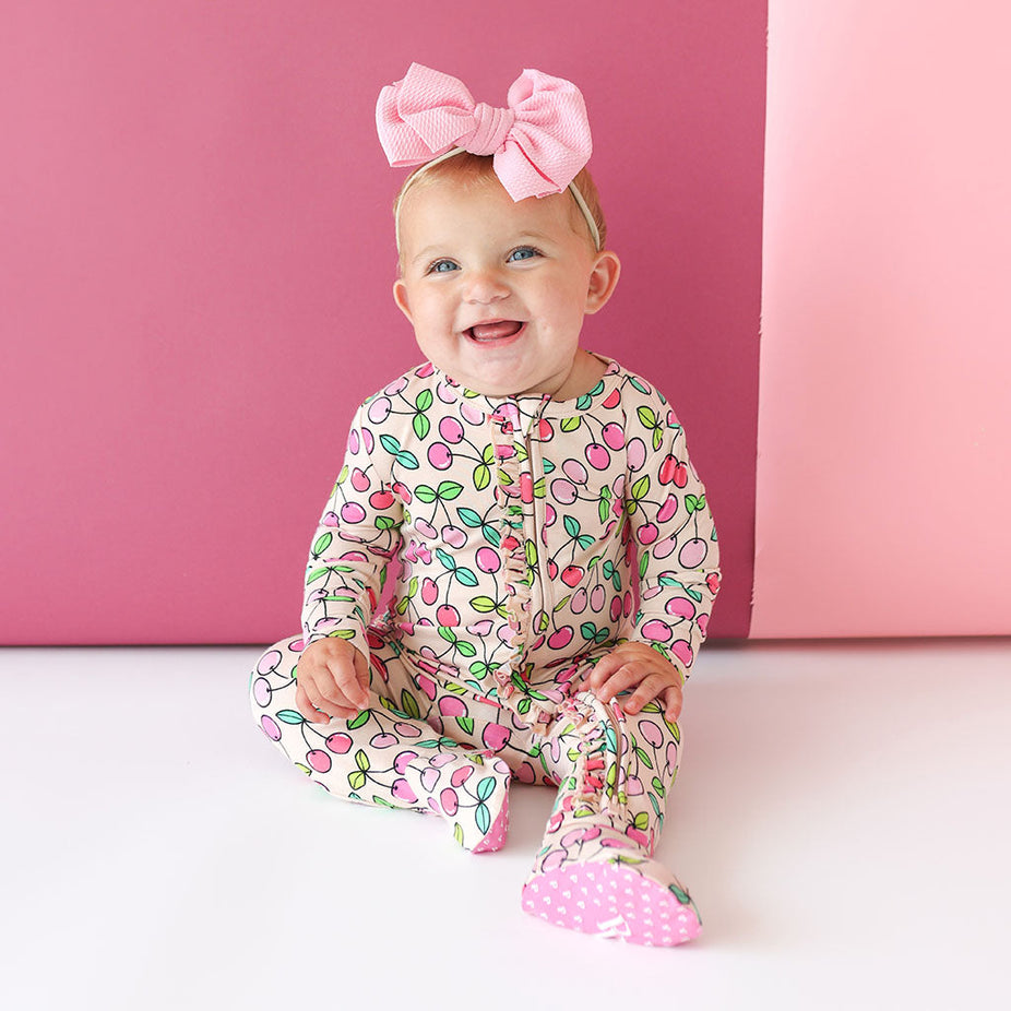 Summer Cherry Footie Ruffled Zippered One Piece