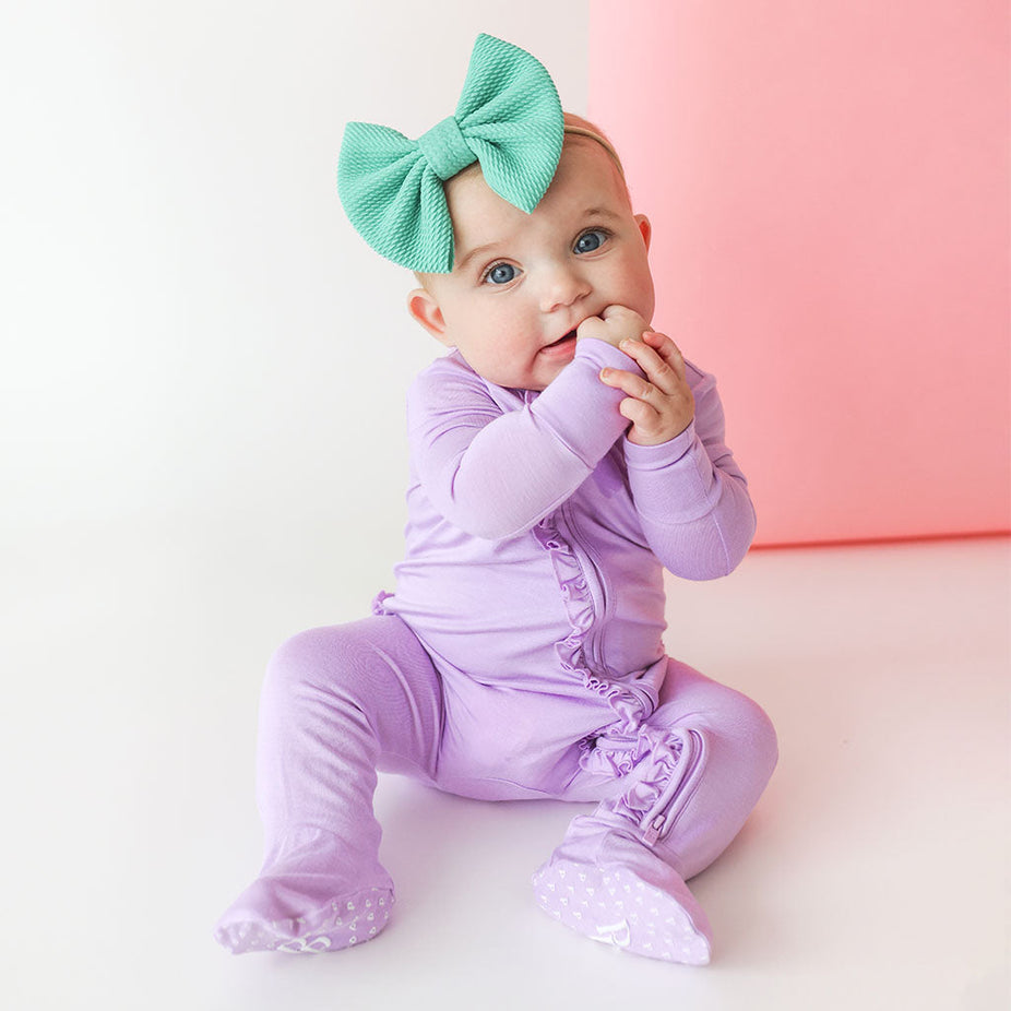 Springtime Lilac Footie Ruffled Zippered One Piece