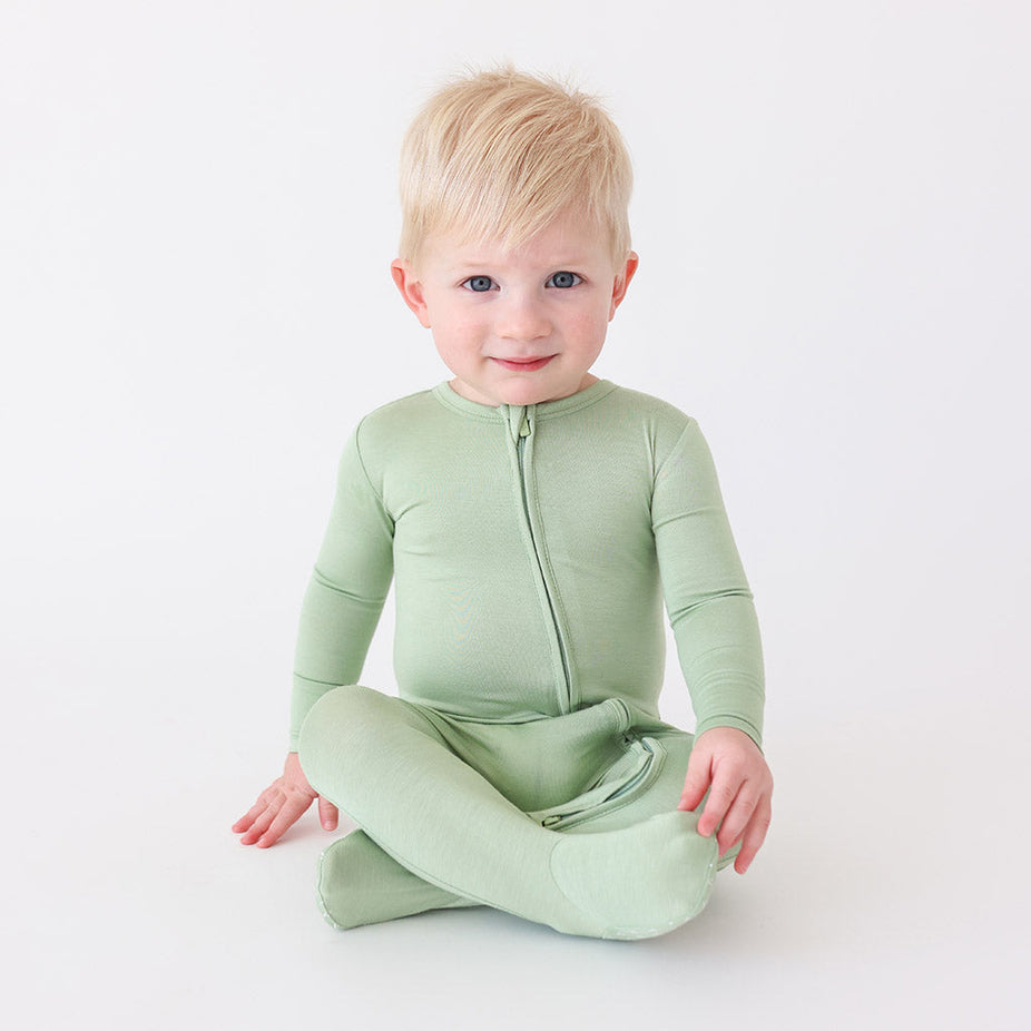 Cactus Green Footie Zippered One Piece