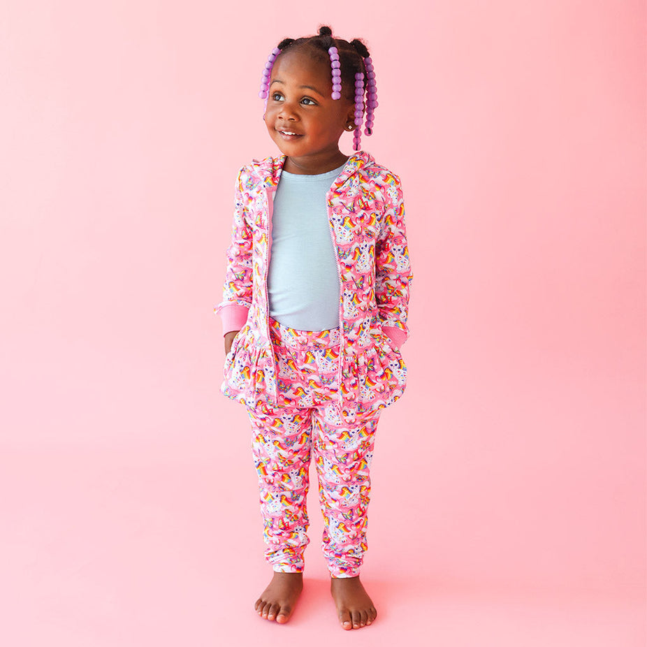 Lisa Frank® Angel Kitty™ French Terry Long Sleeve Ruffled Zippered Hoodie