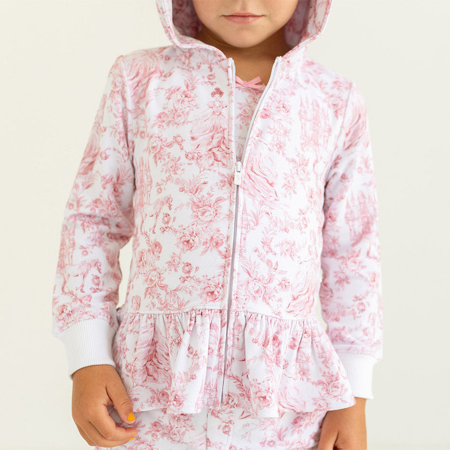 Antoinette French Terry Long Sleeve Ruffled Zippered Hoodie