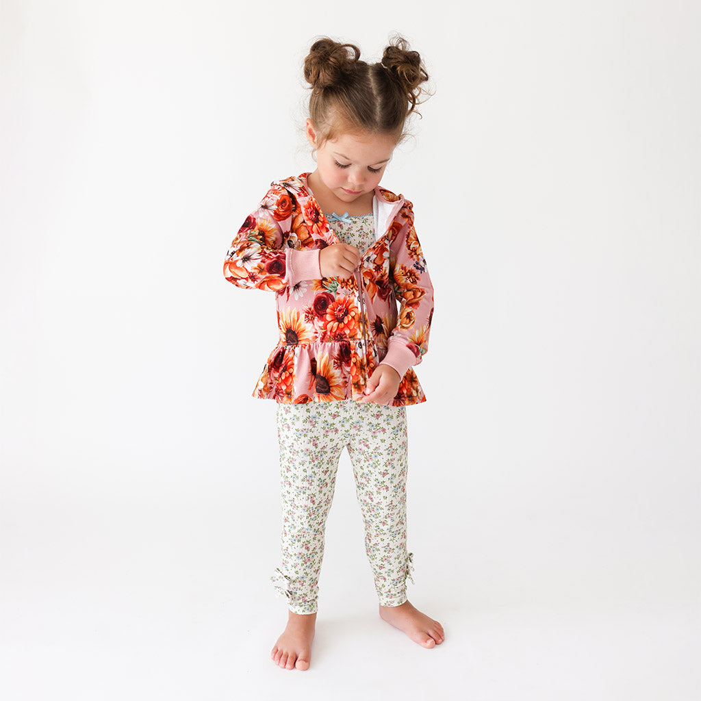 Brigitta French Terry Long Sleeve Ruffled Zippered Hoodie