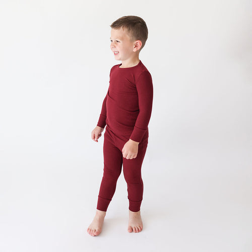 Dark Cherry Ribbed Classic Pajama Set