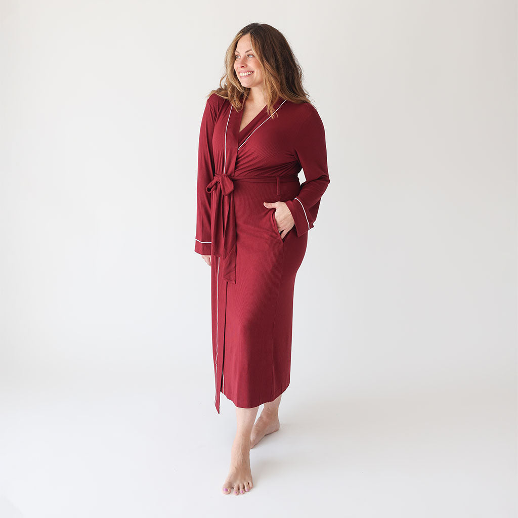 Dark Cherry Ribbed Luxe Robe