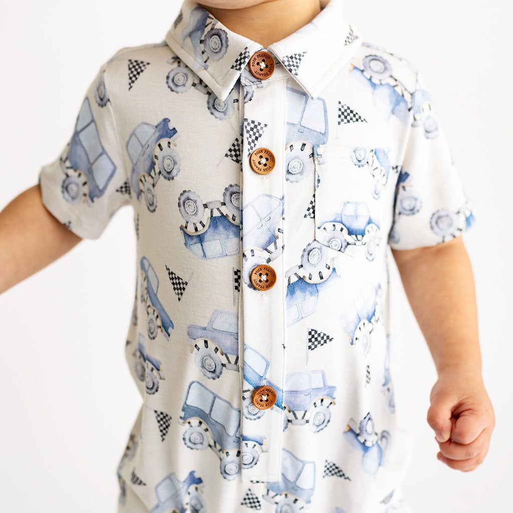 Franklin Short Sleeve Collared Henley Romper
