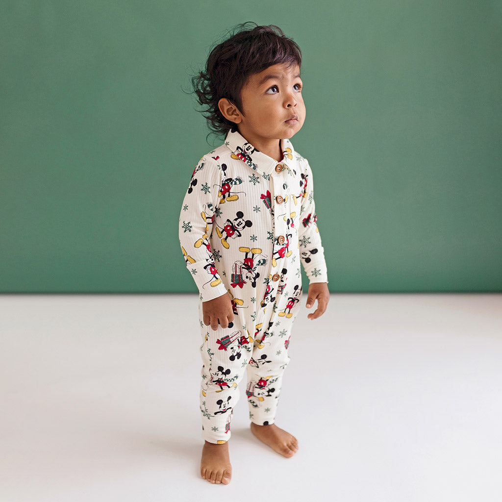 Disney Mickey Mouse Holiday Long Sleeve Collared Henley Romper