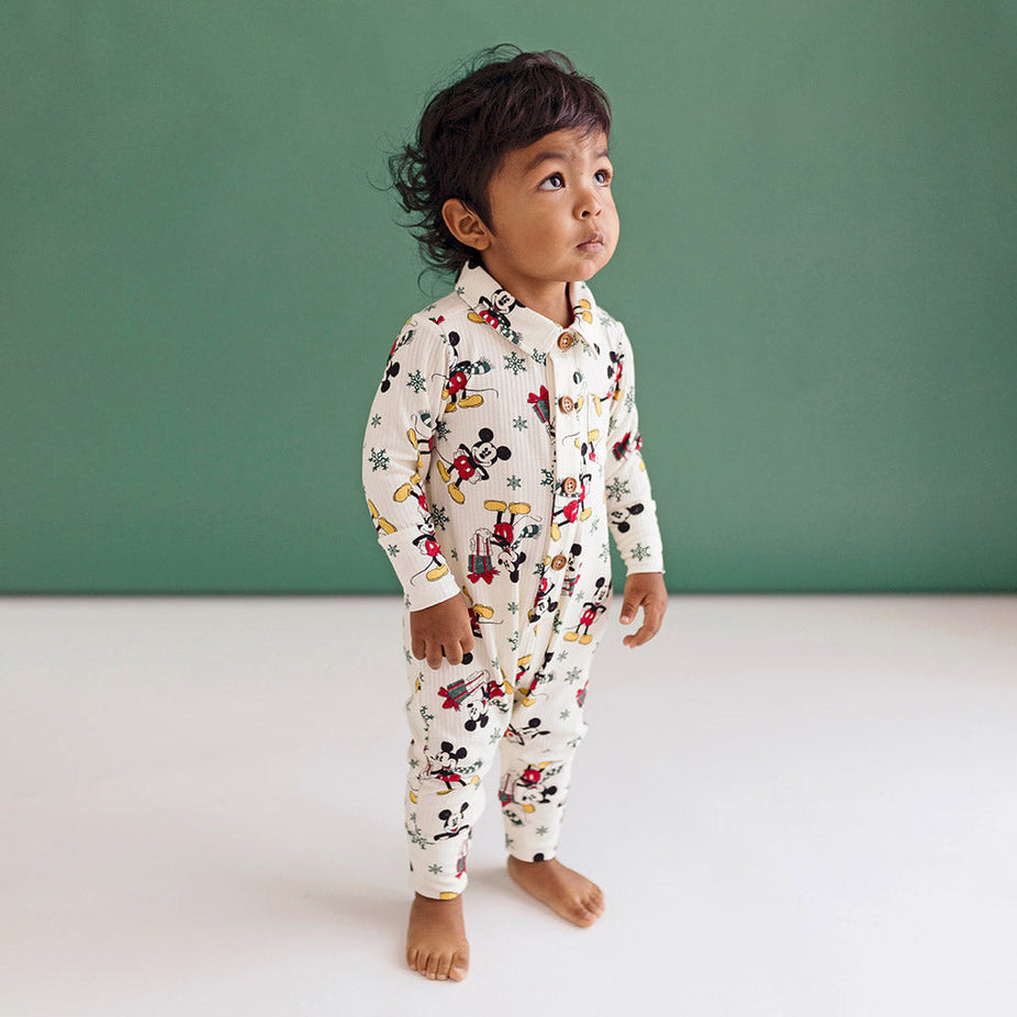 Disney Mickey Mouse Holiday Long Sleeve Collared Henley Romper