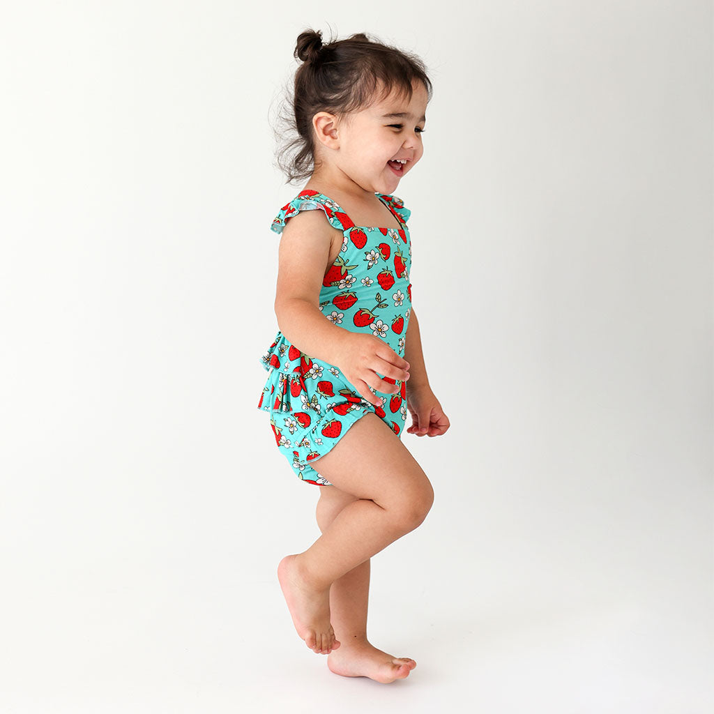 Happy Berry Ruffled Strap Bubble Romper