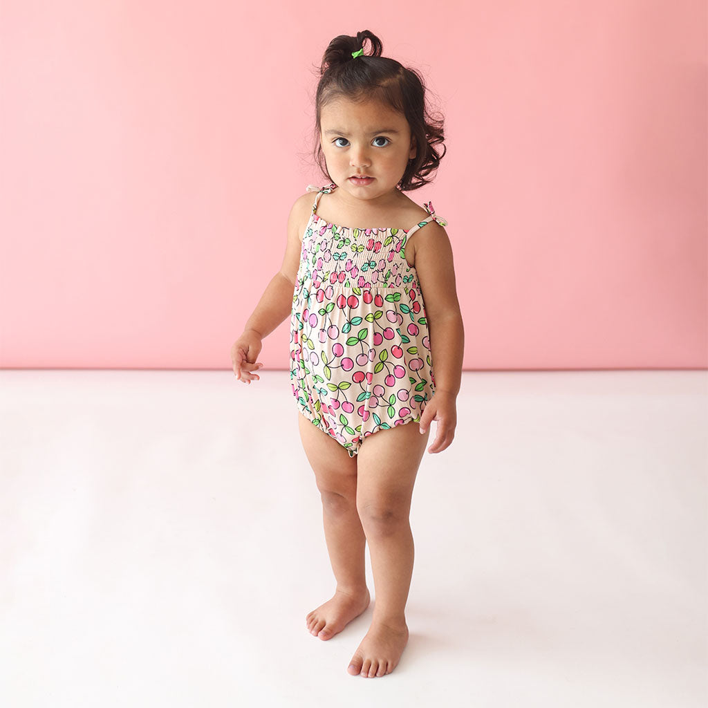 Summer Cherry Smocked Bubble Romper