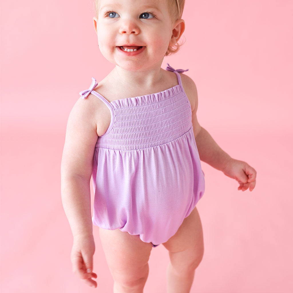 Springtime Lilac Smocked Bubble Romper