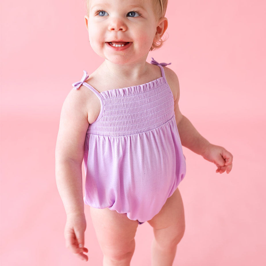 Springtime Lilac Smocked Bubble Romper