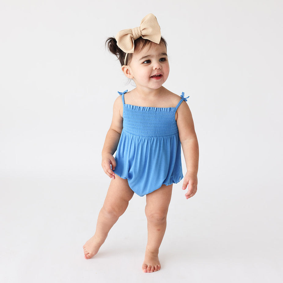 Western Blue Smocked Bubble Romper