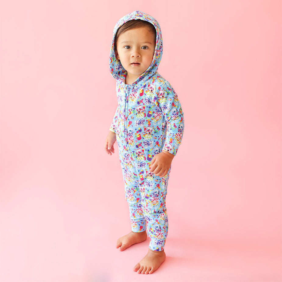 Lisa Frank® Spotty & Dotty™ French Terry Long Sleeve Zippered Hooded Romper