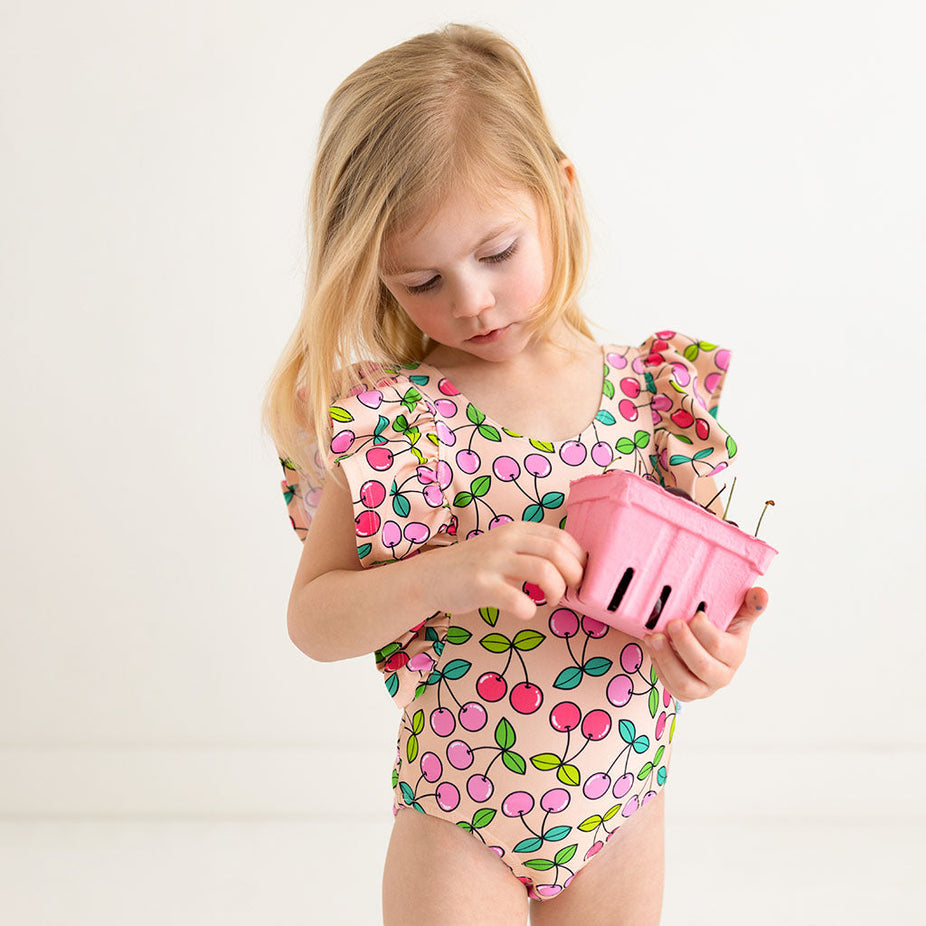 Summer Cherry Flutter Sleeve One Piece Swimsuit