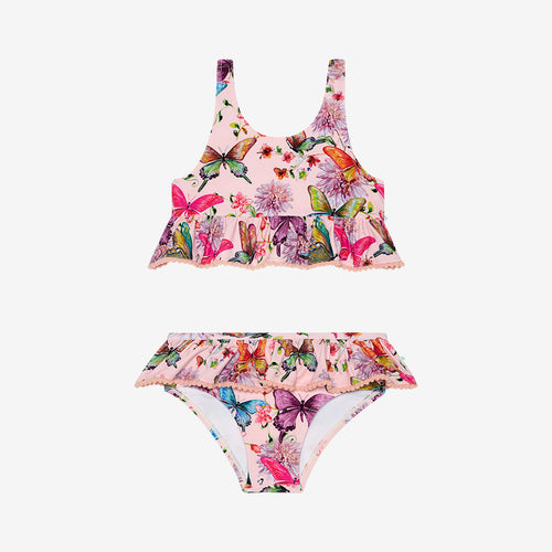 Watercolor Butterfly Ruffled Tankini Two Piece Swimsuit