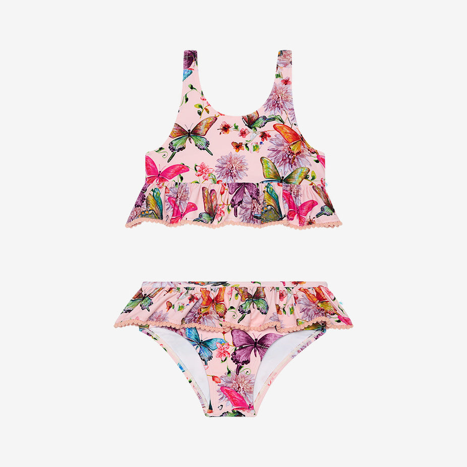 Watercolor Butterfly Ruffled Tankini Two Piece Swimsuit