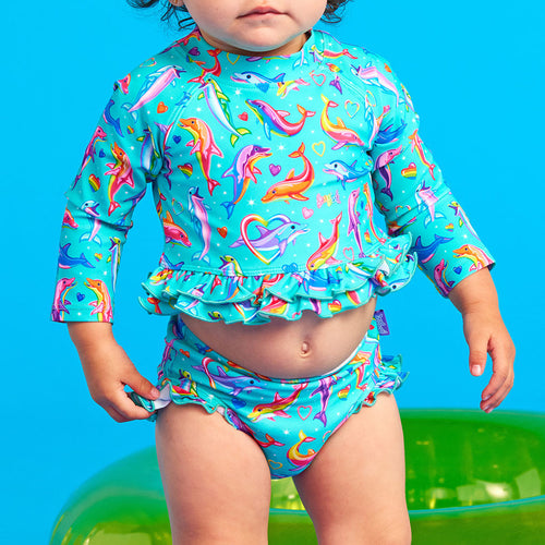 Lisa Frank® Dancing Dolphins™ Long Sleeve Rash Guard Ruffled Bummie Set