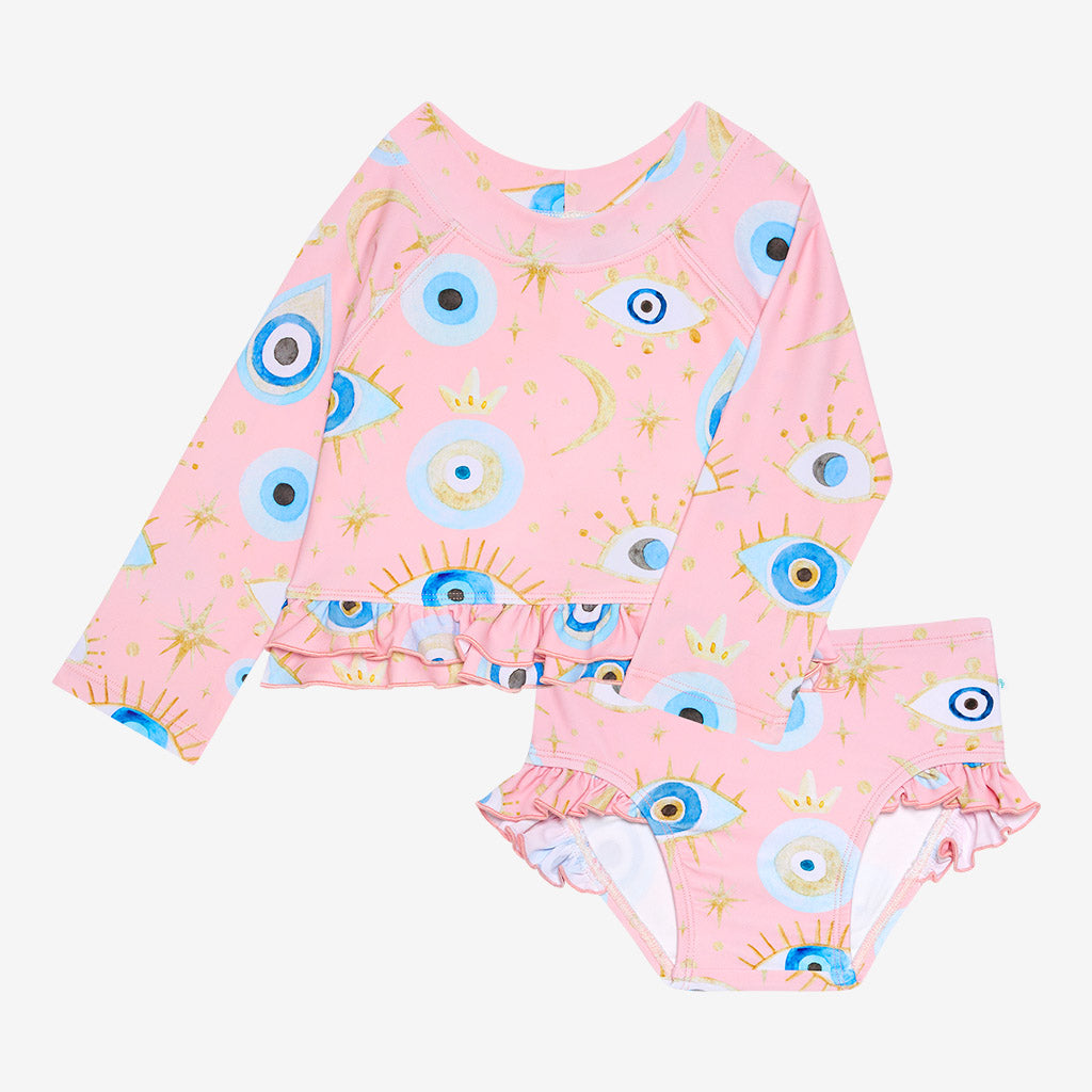 Posh Fiona Long Sleeve Rash Guard Ruffled Bummie Set