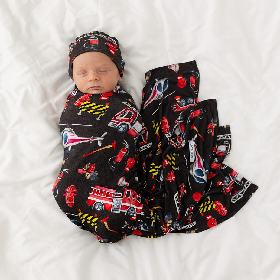 Firefighter Swaddle Beanie Set