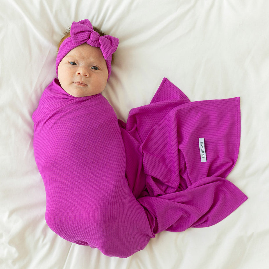 Posh Plum Ribbed Swaddle Headband Set