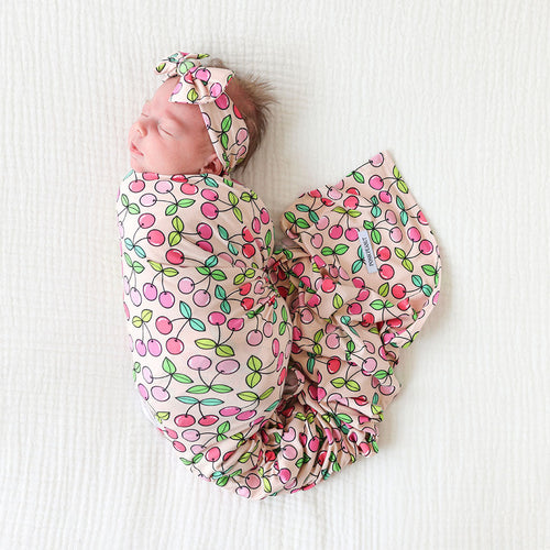 Summer Cherry Swaddle Headband Set