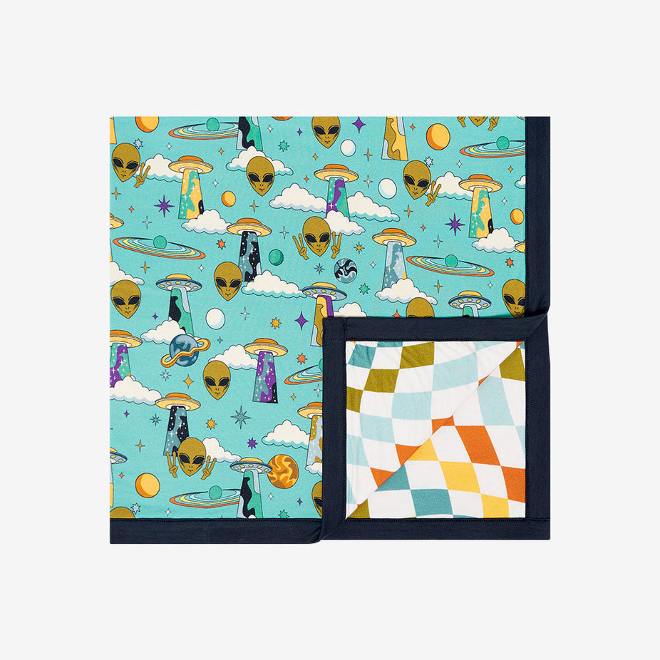 Flying Saucer & Groovy Checker Luxette Patoo® Blanket