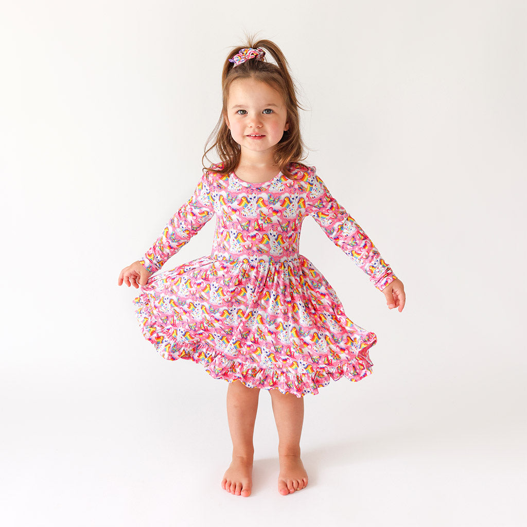 Lisa Frank® Angel Kitty™ Long Sleeve Ruffled Twirl Dress