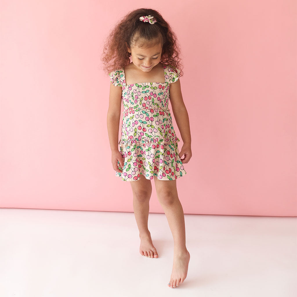 Summer Cherry Smocked Babydoll Dress