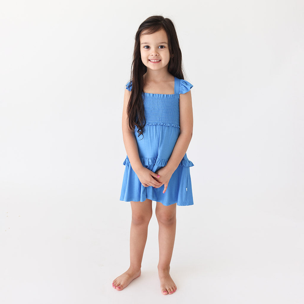 Western Blue Smocked Babydoll Dress