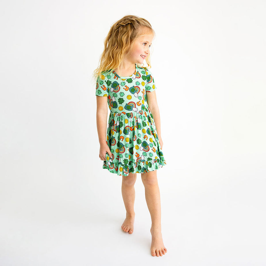 Posh Patrick's Day Short Sleeve Ruffled Twirl Dress