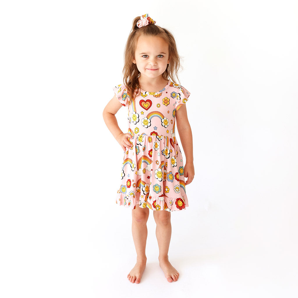 Groovy Rainbow Ruffled Twirl Dress