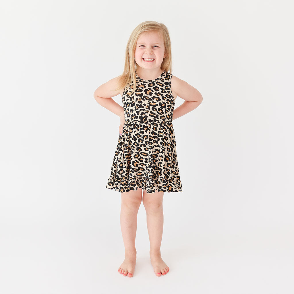 Lana Leopard Tan Racerback Ruffled Twirl Dress