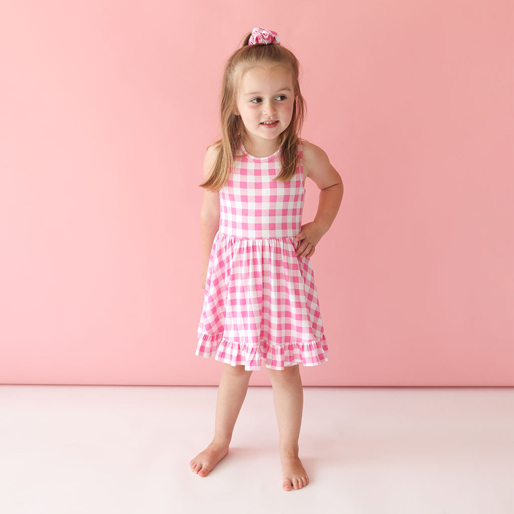 Summer Gingham Racerback Ruffled Twirl Dress