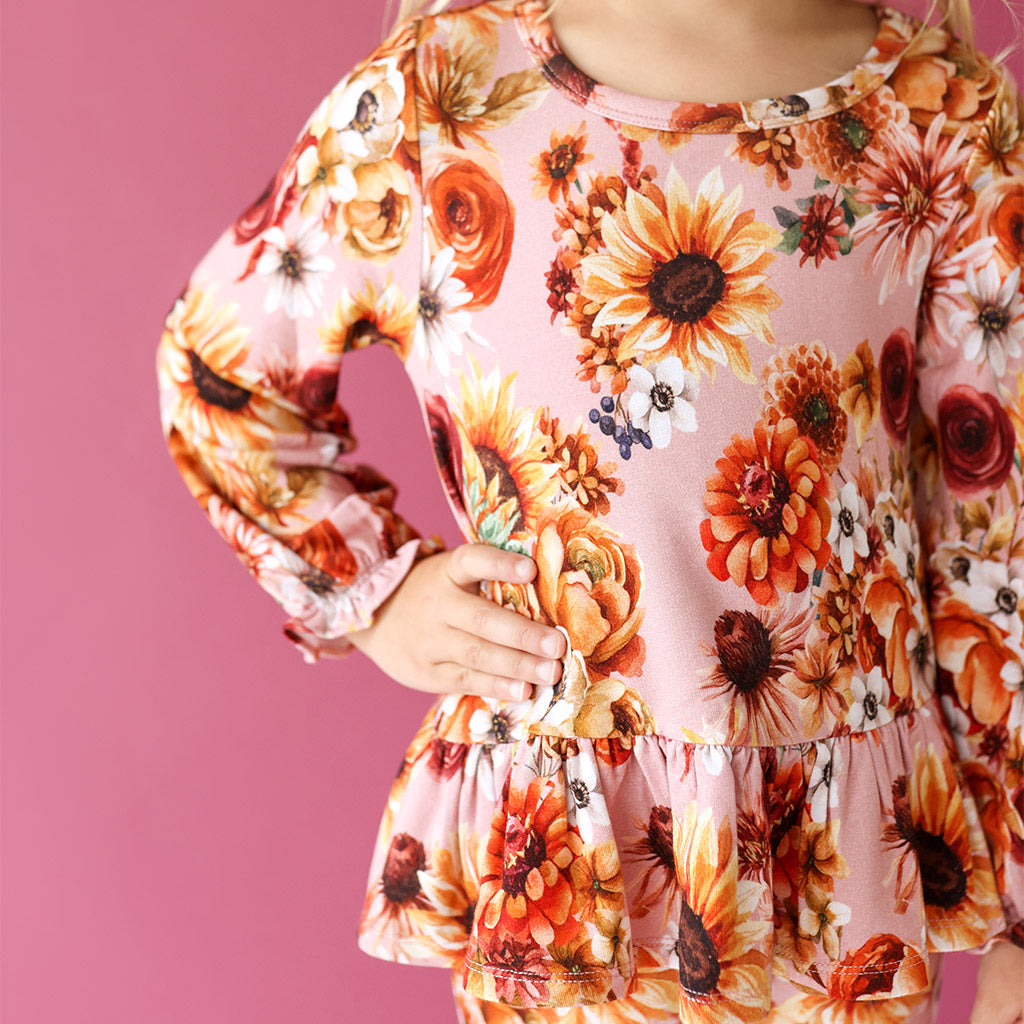 Brigitta French Terry Long Sleeve Ruffled Hem Top