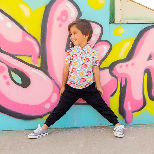 Rock and Roll Short Sleeve Collared Henley Top