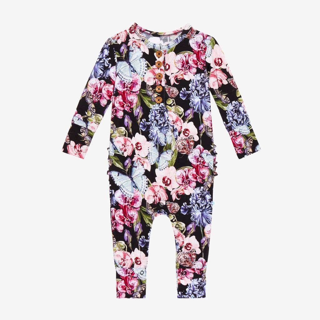 Chelsea Long Sleeve Ruffled Henley Romper