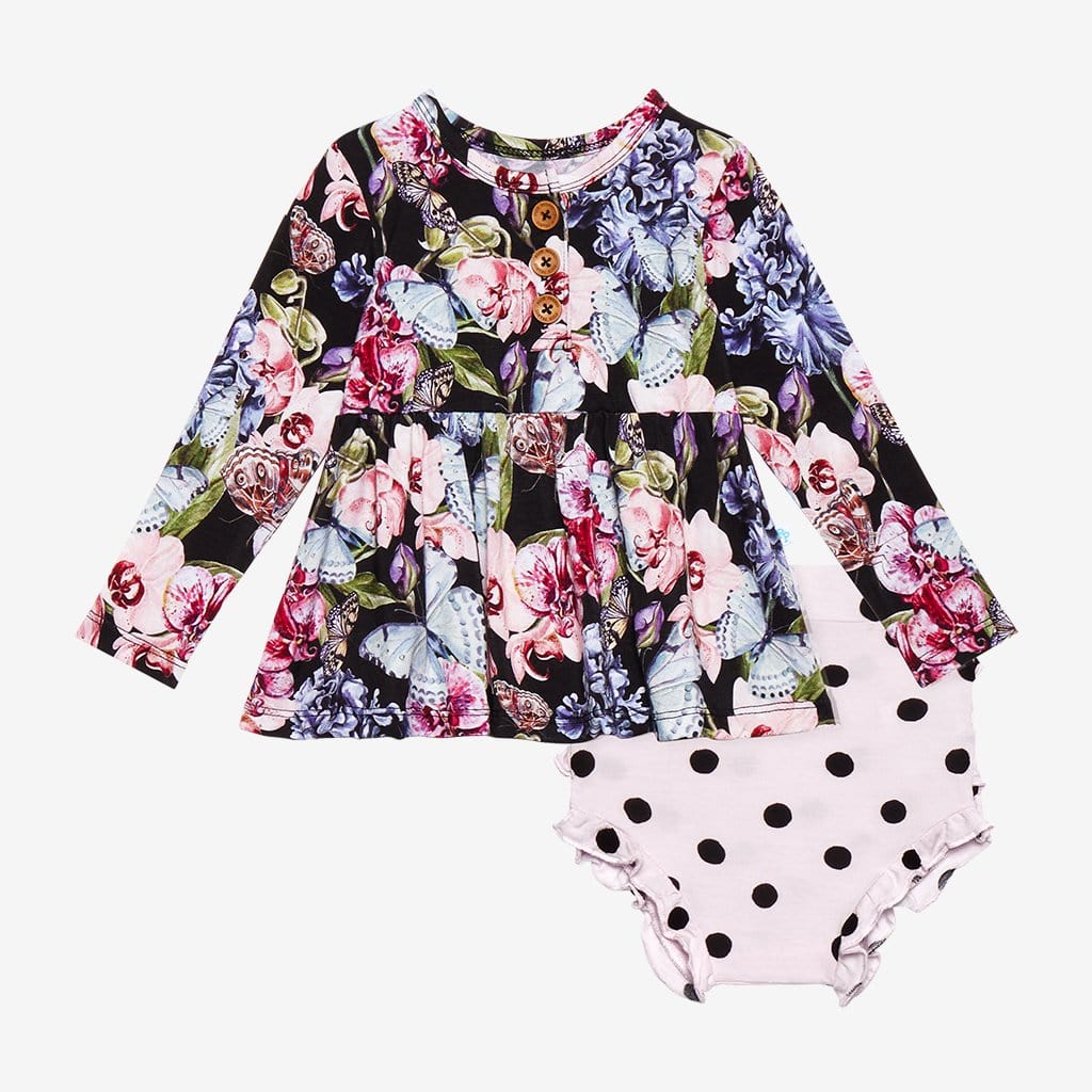 Chelsea Long Sleeve Henley Peplum Ruffled Bummie Set