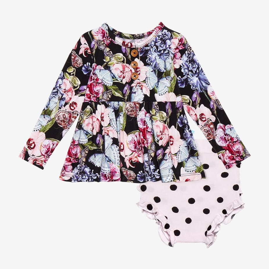 Chelsea Long Sleeve Henley Peplum Ruffled Bummie Set