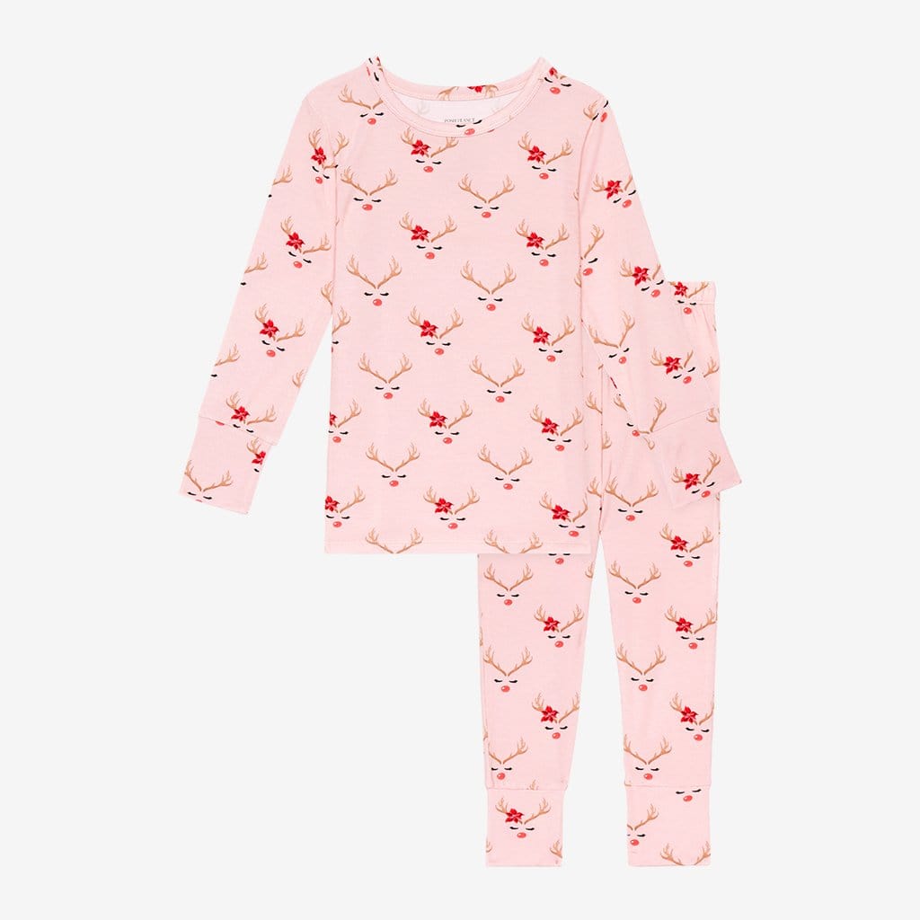 Clarice Long Sleeve Pajamas with Reindeer Print
