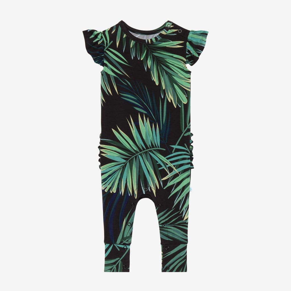 Cooper Ruffled Cap Sleeve Romper with leaf design