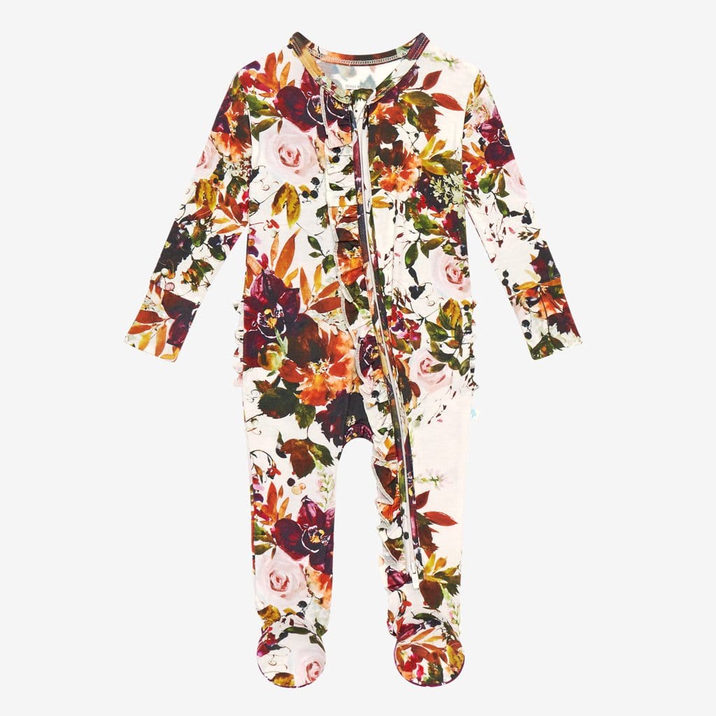 Corinne Footie Ruffled Zippered One Piece