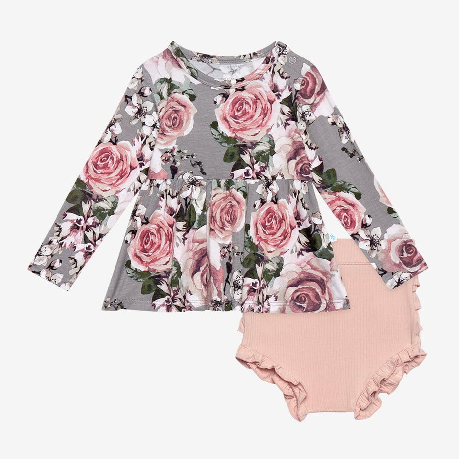 Daphne Long Sleeve Peplum Ruffled Bummie Set