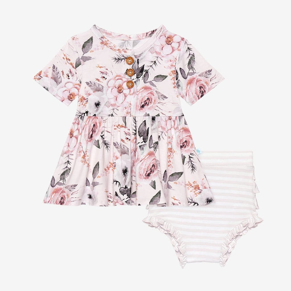 Harlow Short Sleeve Henley Peplum Ruffled Bummie Set