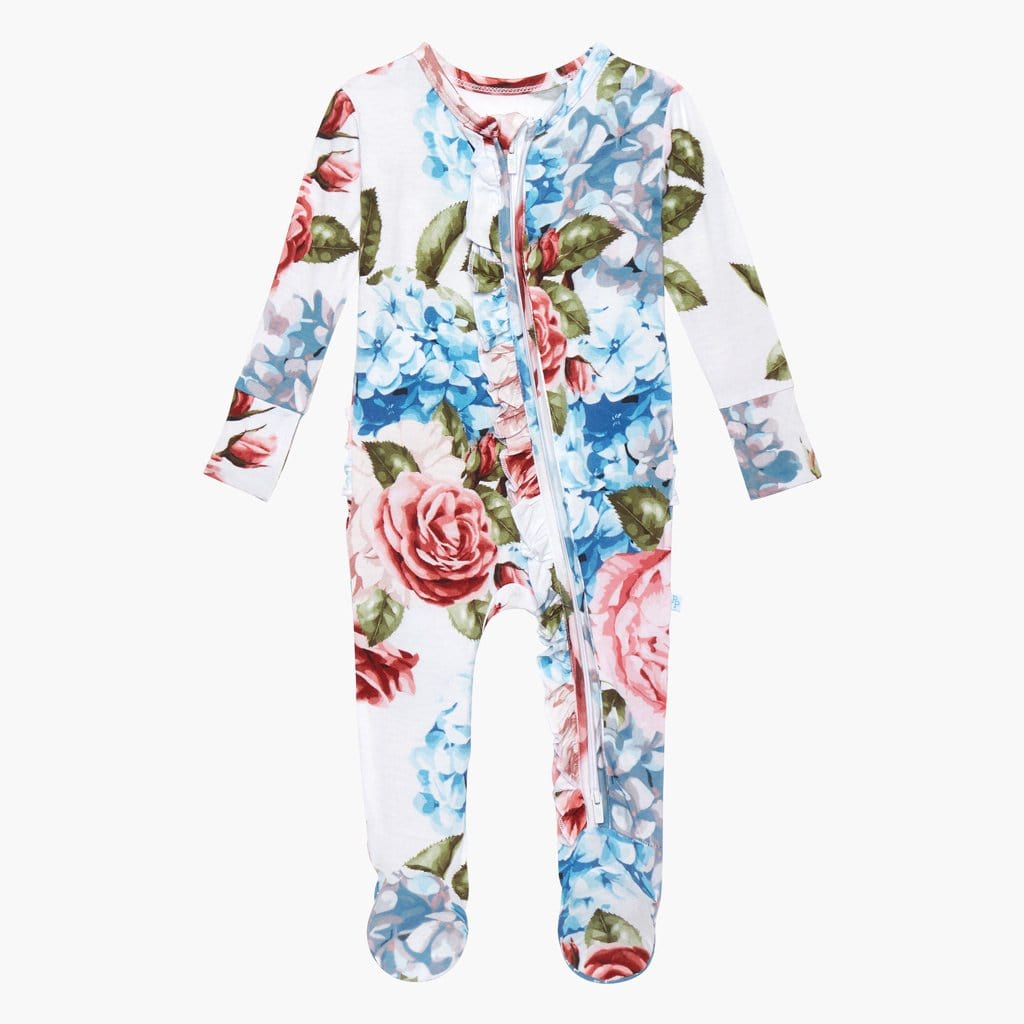 Hydrangea Footie Ruffled Zippered One Piece
