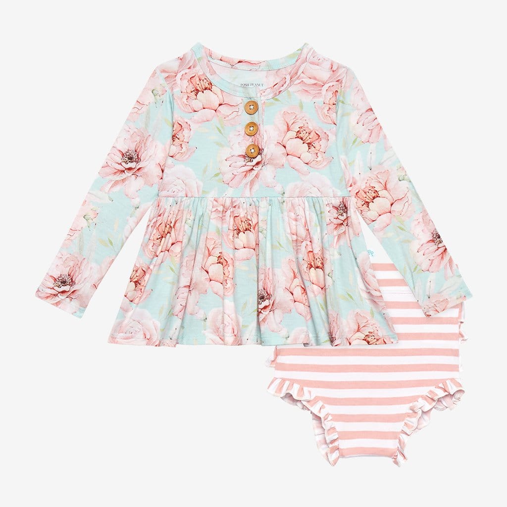 Kennedy Long Sleeve Henley Peplum Ruffled Bummie Set